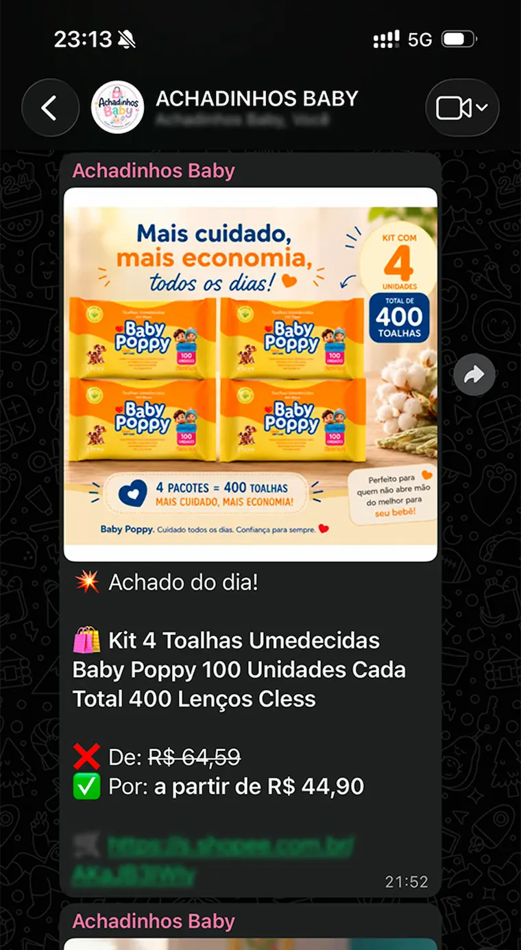 Print do grupo: kit 4 toalhas umedecidas Baby Poppy de R$ 64,59 por R$ 44,90